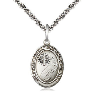 Sterling Silver Footprints Cross Medal Religious Jewelry Engraved Catholic Saint Jewelry