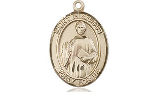14kt Gold Saint Placidus Medal Engraved Catholic Saint Jewelry