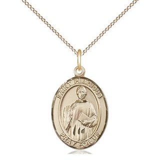 14kt Gold Saint Placidus Medal Engraved Catholic Saint Jewelry