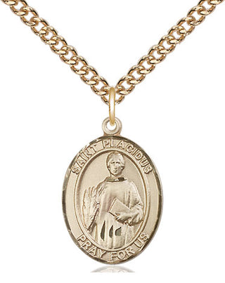 14kt Gold Saint Placidus Medal Engraved Catholic Saint Jewelry