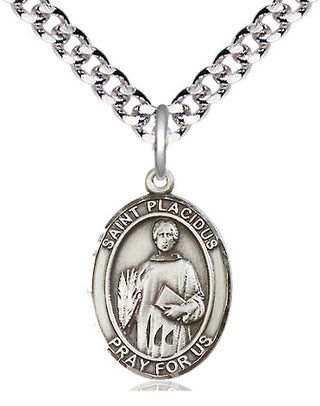 Pewter Saint Placidus Medal Religious Jewelry Engraved Catholic Saint Jewelry