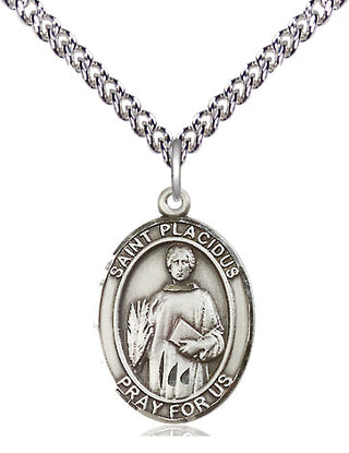 Sterling Silver Saint Placidus Medal Religious Jewelry Engraved Catholic Saint Jewelry