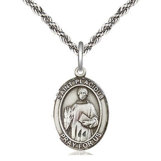 Sterling Silver Saint Placidus Medal Religious Jewelry Engraved Catholic Saint Jewelry