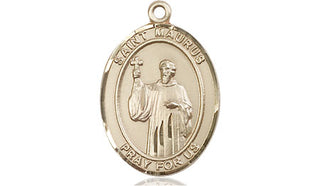 14kt Gold Saint Maurus Medal Engraved Catholic Saint Jewelry