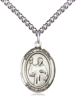 Sterling Silver Saint Maurus Medal Religious Jewelry Engraved Catholic Saint Jewelry