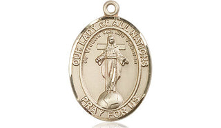 14kt Gold Our Lady of All Nations Medal Engraved Catholic Saint Jewelry