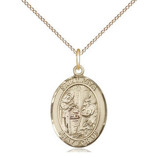 14kt Gold Saint Zita Medal Engraved Catholic Saint Jewelry