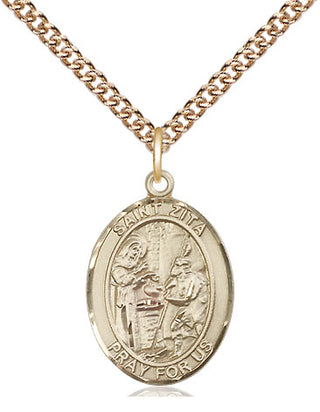14kt Gold Saint Zita Medal Engraved Catholic Saint Jewelry