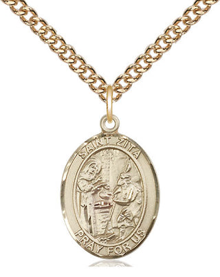 14kt Gold Saint Zita Medal Engraved Catholic Saint Jewelry