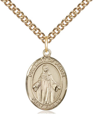 14kt Gold Our Lady of Peace Medal Engraved Catholic Saint Jewelry