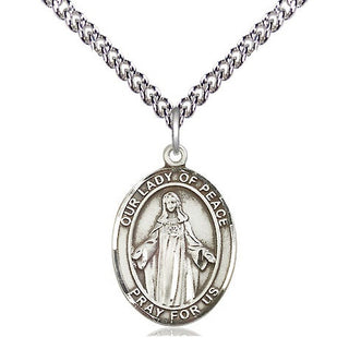 Sterling Silver Our Lady of Peace Medal Religious Jewelry Engraved Catholic Saint Jewelry
