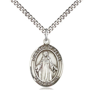 Sterling Silver Our Lady of Peace Medal Religious Jewelry Engraved Catholic Saint Jewelry