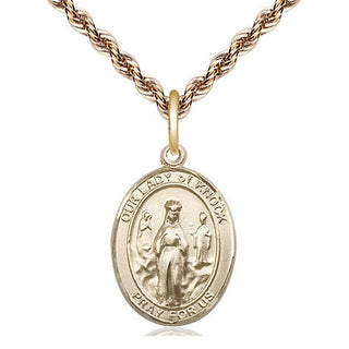 14kt Gold Filled Our Lady of Knock Medal Religious Jewelry Engraved Catholic Saint Jewelry