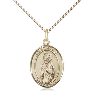 14kt Gold Saint Alice Medal Engraved Catholic Saint Jewelry