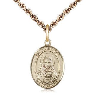 14kt Gold Saint Rebecca Medal Engraved Catholic Saint Jewelry
