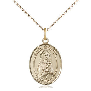 14kt Gold Saint Victoria Medal Engraved Catholic Saint Jewelry