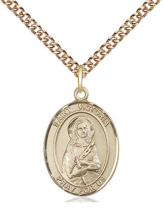 14kt Gold Saint Victoria Medal Engraved Catholic Saint Jewelry