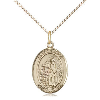 14kt Gold Saint Aaron Medal Engraved Catholic Saint Jewelry