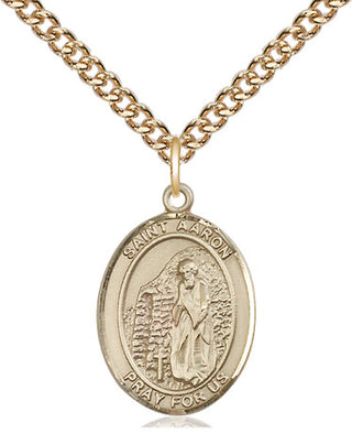 14kt Gold Saint Aaron Medal Engraved Catholic Saint Jewelry