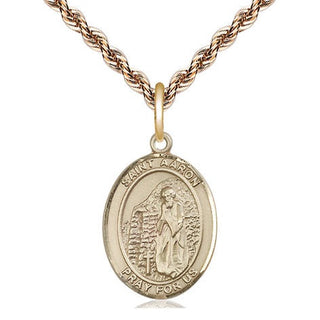 14kt Gold Saint Aaron Medal Engraved Catholic Saint Jewelry