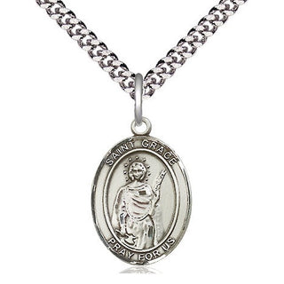 Sterling Silver Saint Grace Medal Religious Jewelry Engraved Catholic Saint Jewelry