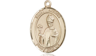 14kt Gold Saint Austin Medal Engraved Catholic Saint Jewelry
