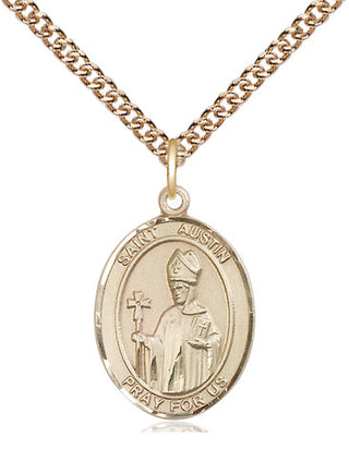 14kt Gold Saint Austin Medal Engraved Catholic Saint Jewelry