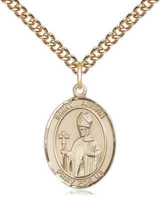 14kt Gold Saint Austin Medal Engraved Catholic Saint Jewelry