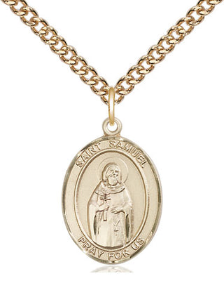 14kt Gold Saint Samuel Medal Engraved Catholic Saint Jewelry