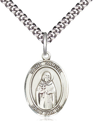 Pewter Saint Samuel Medal Religious Jewelry Engraved Catholic Saint Jewelry