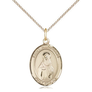 14kt Gold Saint Hildegard von Bingen Medal Engraved Catholic Saint Jewelry