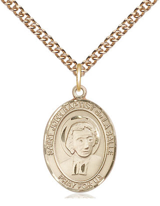 14kt Gold Filled Saint John Baptist de la Salle Medal Religious Jewelry Engraved Catholic Saint Jewelry