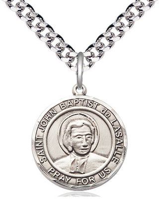 Pewter Saint John Baptist de la Salle Medal Religious Jewelry Engraved Catholic Saint Jewelry