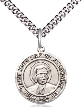 Pewter Saint John Baptist de la Salle Medal Religious Jewelry Engraved Catholic Saint Jewelry