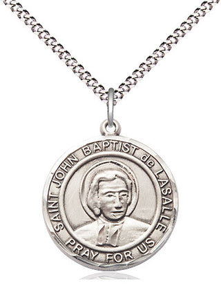 Sterling Silver Saint John Baptist de la Salle Medal Religious Jewelry Engraved Catholic Saint Jewelry