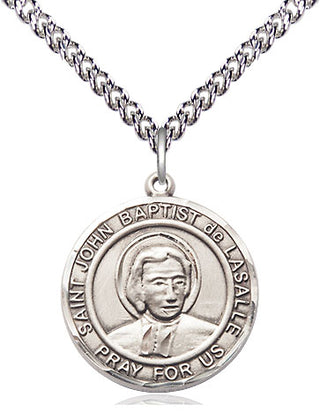 Sterling Silver Saint John Baptist de la Salle Medal Religious Jewelry Engraved Catholic Saint Jewelry