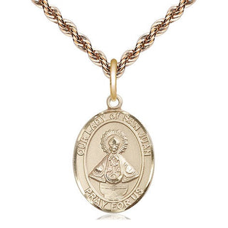 14kt Gold Filled Our Lady of San Juan Medal Religious Jewelry Engraved Catholic Saint Jewelry