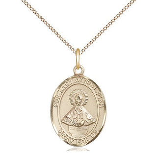 14kt Gold Our Lady of San Juan Medal Engraved Catholic Saint Jewelry