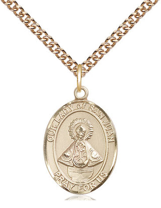 14kt Gold Our Lady of San Juan Medal Engraved Catholic Saint Jewelry
