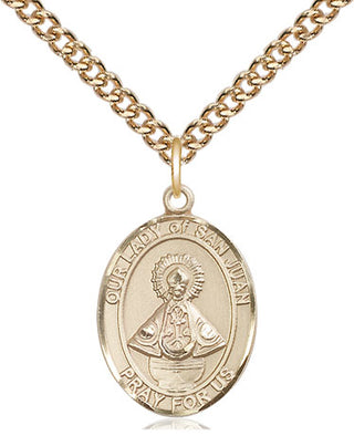 14kt Gold Our Lady of San Juan Medal Engraved Catholic Saint Jewelry