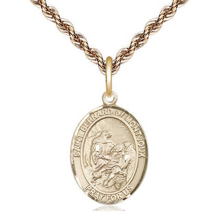 14kt Gold Saint Bernard of Montjoux Medal Engraved Catholic Saint Jewelry