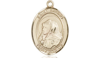 14kt Gold Saint Bruno Medal Engraved Catholic Saint Jewelry