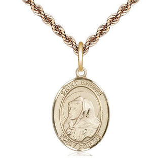 14kt Gold Saint Bruno Medal Engraved Catholic Saint Jewelry
