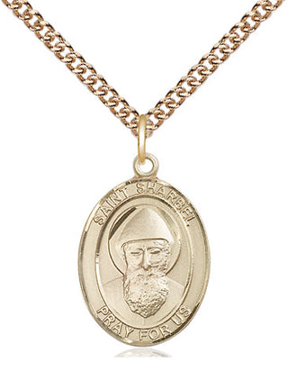 14kt Gold Saint Sharbel Medal Engraved Catholic Saint Jewelry