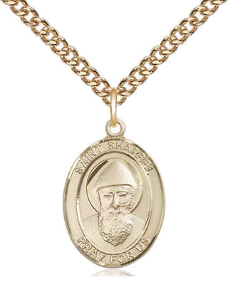 14kt Gold Saint Sharbel Medal Engraved Catholic Saint Jewelry