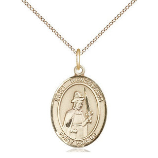 14kt Gold Saint Wenceslaus Medal Engraved Catholic Saint Jewelry