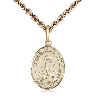 14kt Gold Saint Basil the Great Medal Engraved Catholic Saint Jewelry