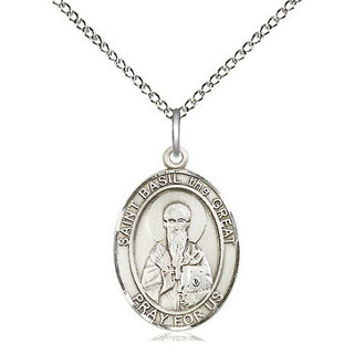 Sterling Silver Saint Basil the Great Medal Religious Jewelry Engraved Catholic Saint Jewelry