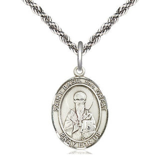 Sterling Silver Saint Basil the Great Medal Religious Jewelry Engraved Catholic Saint Jewelry
