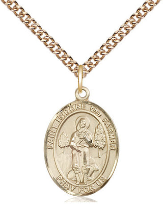 14kt Gold Filled Saint Isidore the Farmer Medal Religious Jewelry Engraved Catholic Saint Jewelry